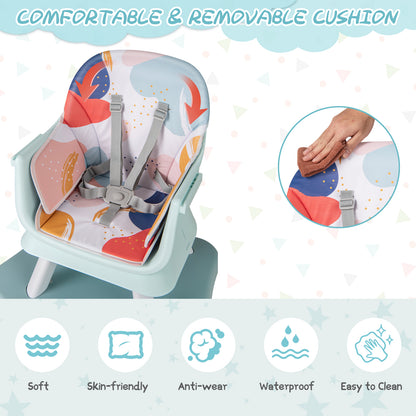 6-in-1 Baby High Chair with 5-Point Harness and Removable Tray-Colourful