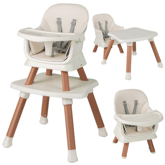 6-in-1 Baby High Chair with 5-Point Harness and Removable Tray-Natural