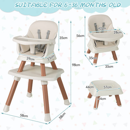 6-in-1 Baby High Chair with 5-Point Harness and Removable Tray-Natural