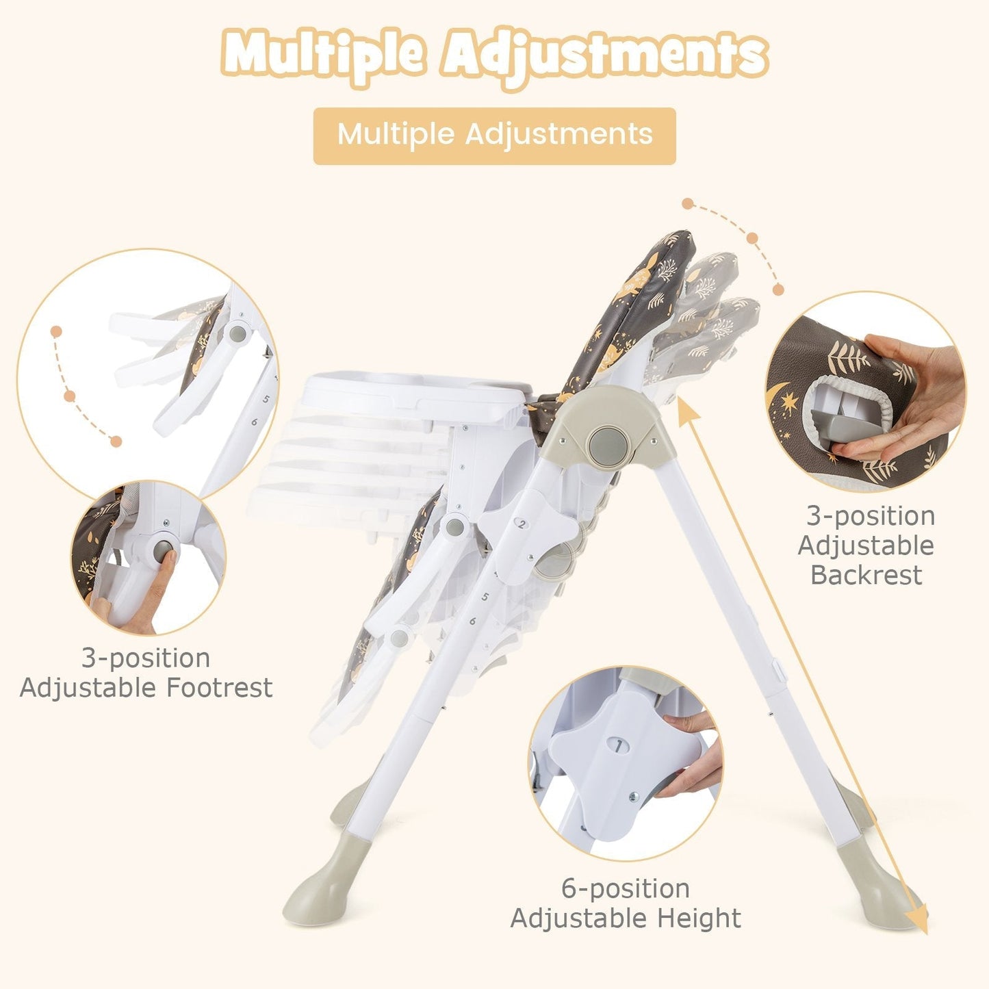 Baby Highchair with Removable Tray for 6-36 Months-Dark Brown