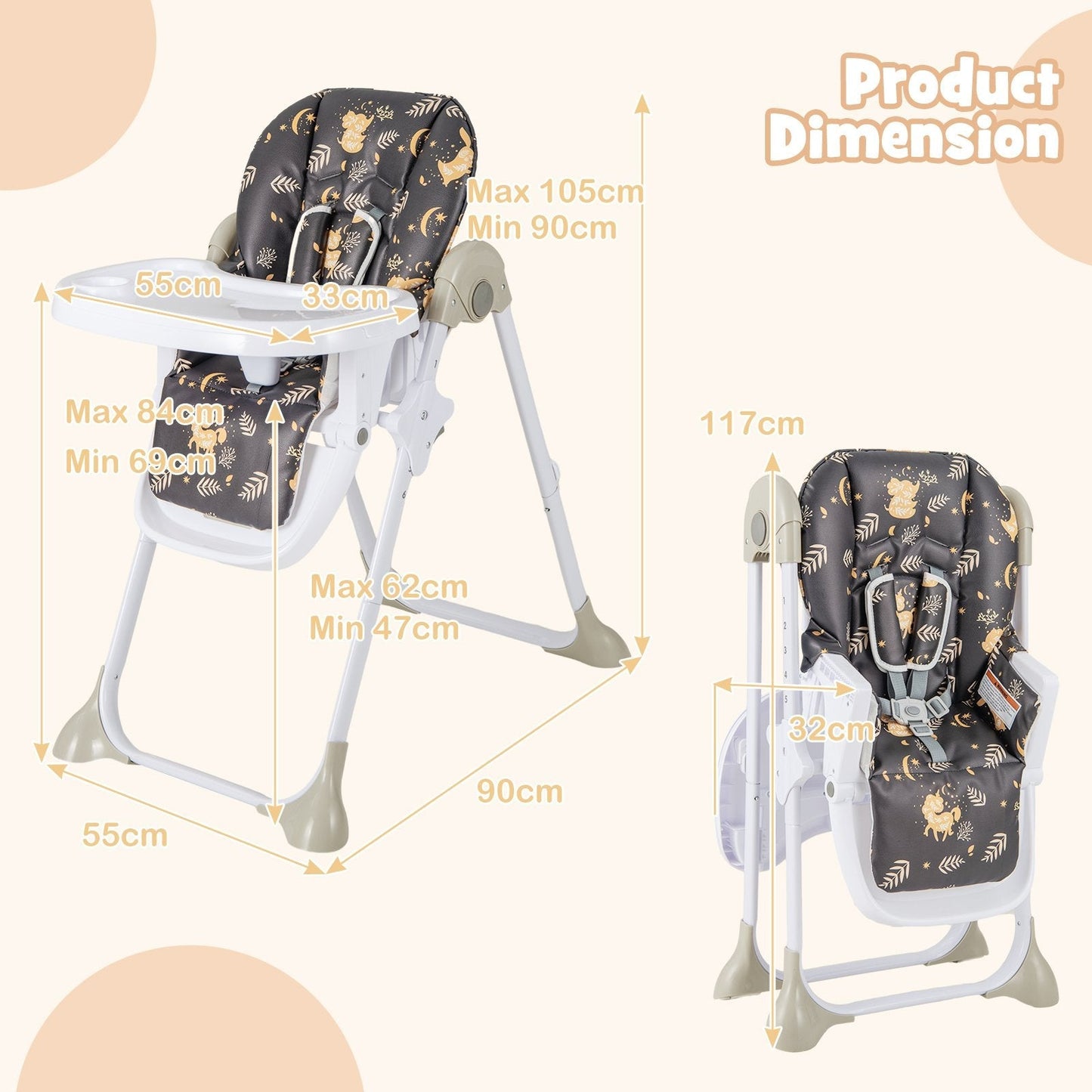 Baby Highchair with Removable Tray for 6-36 Months-Dark Brown