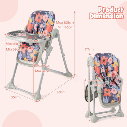 Baby Highchair with Removable Tray for 6-36 Months-Multicolor