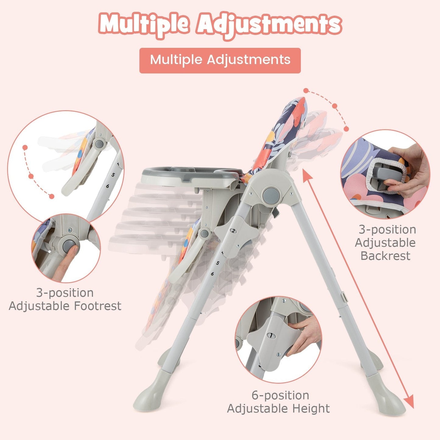 Baby Highchair with Removable Tray for 6-36 Months-Multicolor