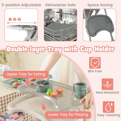 Baby Highchair with Removable Tray for 6-36 Months-Multicolor