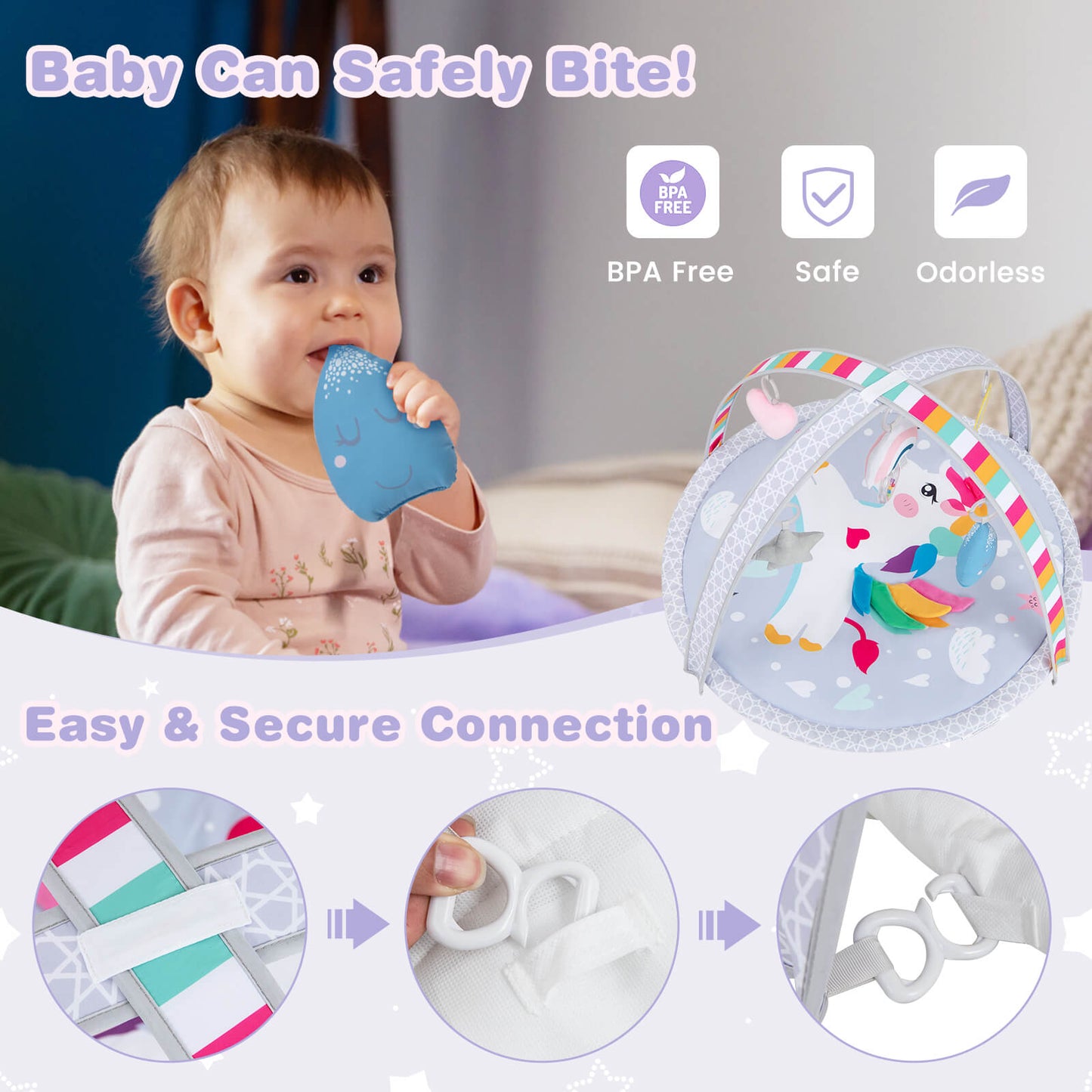 Baby Play Gym Mat 7-in-1 Tummy Time Activity with 5 Detachable Toys-Multicolor