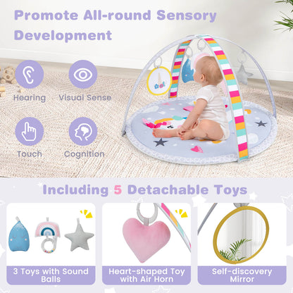 Baby Play Gym Mat 7-in-1 Tummy Time Activity with 5 Detachable Toys-Multicolor