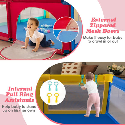 Baby Playpen with 50 Piece Ocean Balls and Non-slip Suction Cups-Colourful