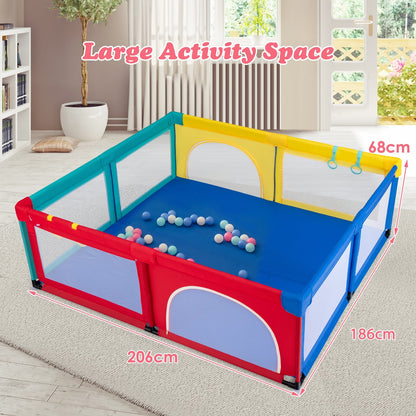 Baby Playpen with 50 Piece Ocean Balls and Non-slip Suction Cups-Colourful