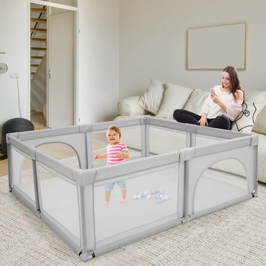 Baby Playpen with 50 Piece Ocean Balls and Non-slip Suction Cups-Light Grey