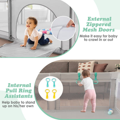 Baby Playpen with 50 Piece Ocean Balls and Non-slip Suction Cups-Light Grey