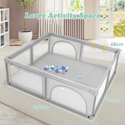 Baby Playpen with 50 Piece Ocean Balls and Non-slip Suction Cups-Light Grey