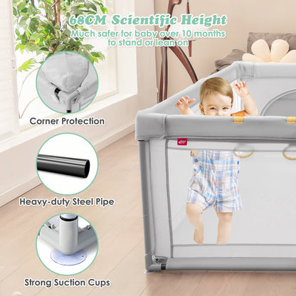 Baby Playpen with 50 Piece Ocean Balls and Non-slip Suction Cups-Light Grey
