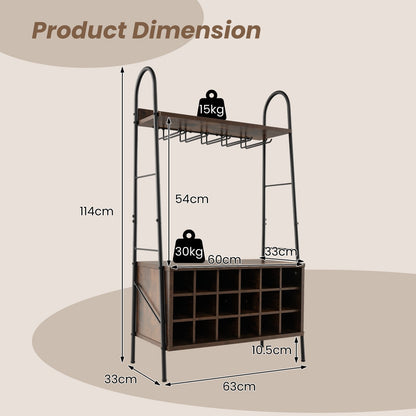 Baker’s Rack with Detachable Wine Rack and 5 Rows of Stemware Holder-Rustic Brown