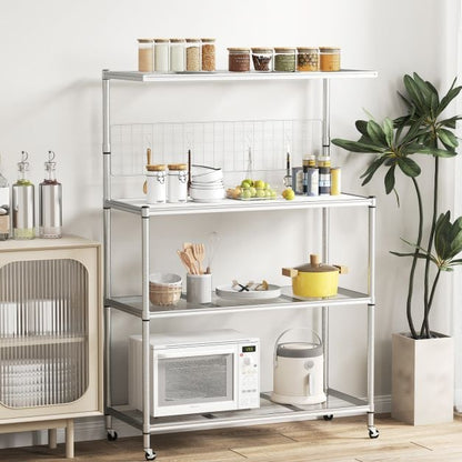 4-Tier Bakers Rack on Wheels with Adjustable Shelves-Silver