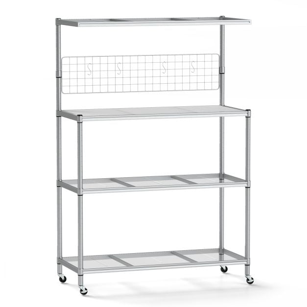 4-Tier Bakers Rack on Wheels with Adjustable Shelves-Silver