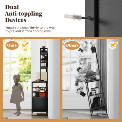 Bakers Rack with Power Outlet and Heavy-Duty Metal Frame-Black