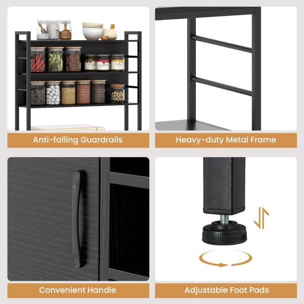 Bakers Rack with Power Outlet and Heavy-Duty Metal Frame-Black