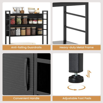 Bakers Rack with Power Outlet and Heavy-Duty Metal Frame-Black