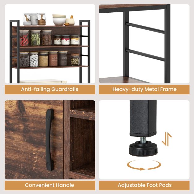 Bakers Rack with Power Outlet and Heavy-Duty Metal Frame-Reddish Brown