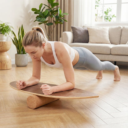 Balance Board Trainer for Adults Wooden Balancing Board with Cork Roller and Storage Rack to Exercise-Natural