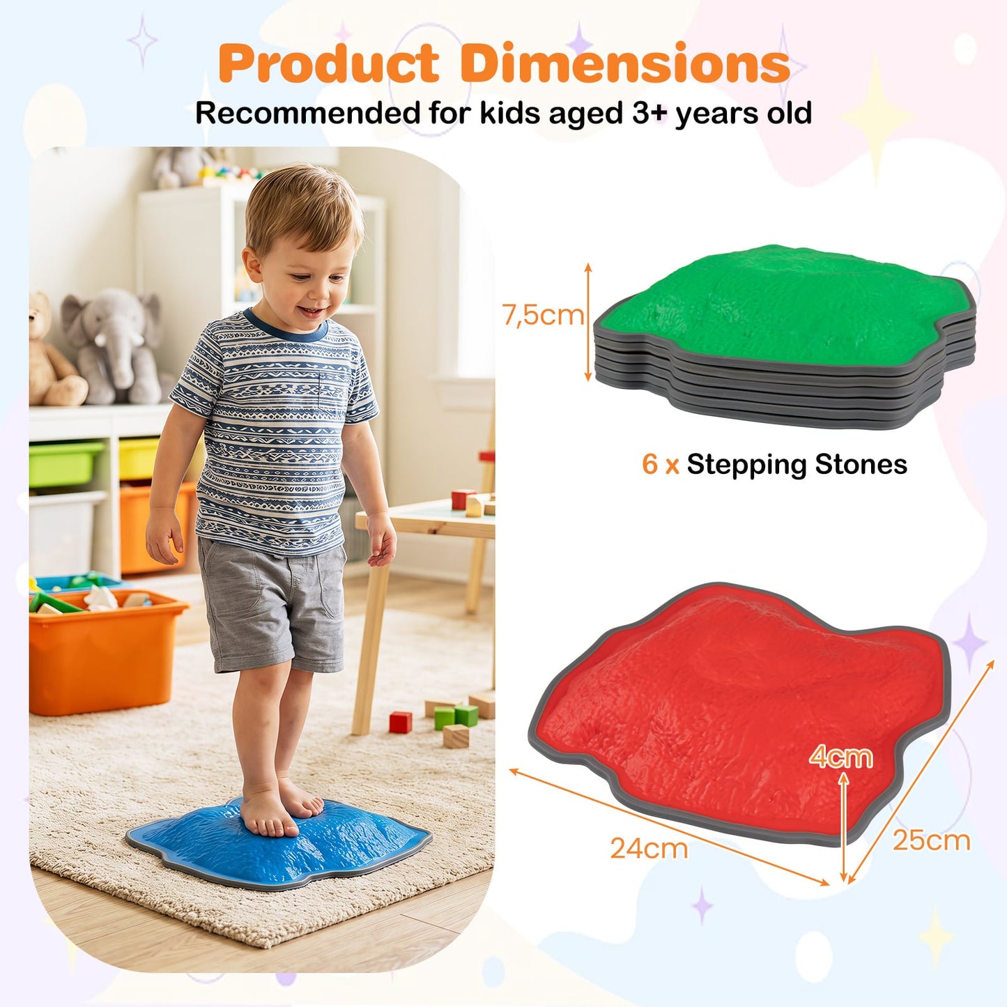 Balance Stepping Stones 6 Pieces Non-Slip Design for Ages 3+ Kids