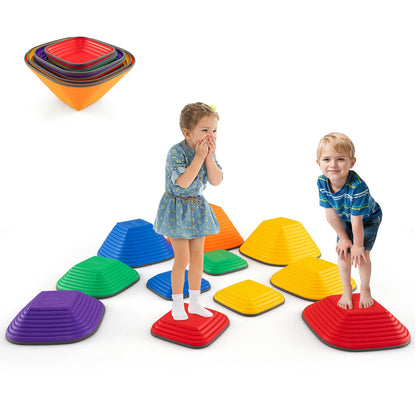 11 Pieces Kids Stepping Stone Toddler Balance Blocks with Full Non-Slip Rim-Multicolor