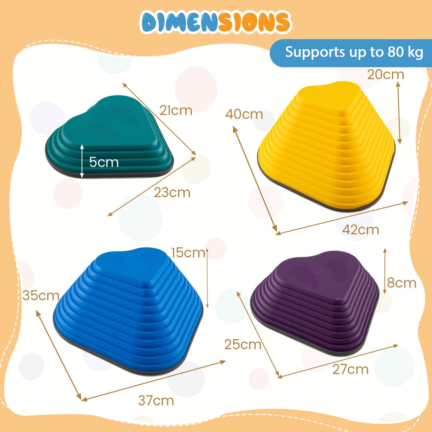 Set of 11 Kids Stepping Stones Balance Blocks with Full Edge-Multicolor