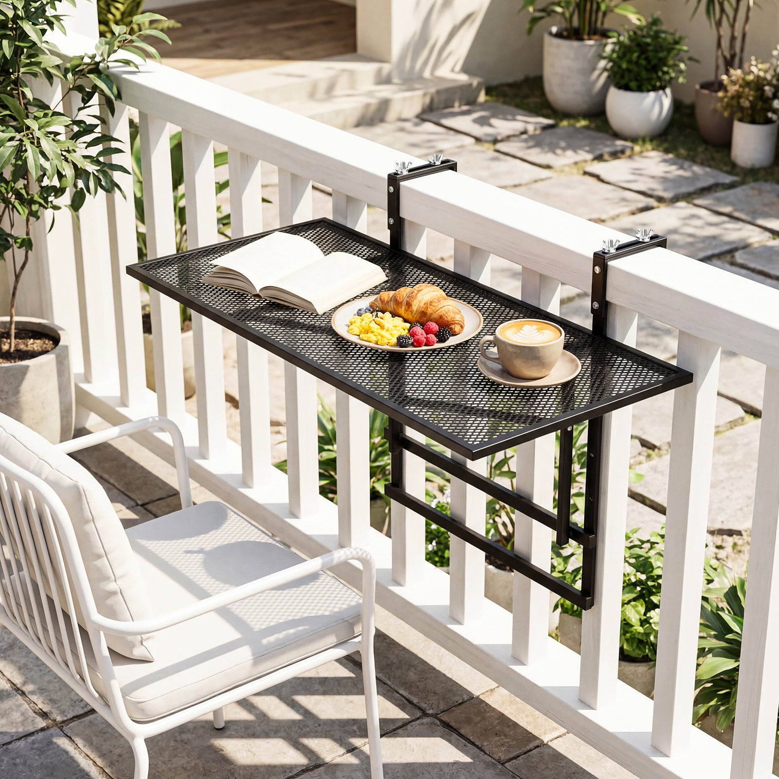 Balcony Railing Table Large Metal Folding Bar Table with Adjustable Height