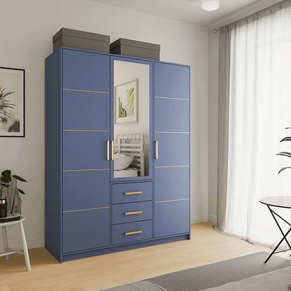 Blue Mirrored Hinged Door Wardrobe 149cm – HAMPTON D3