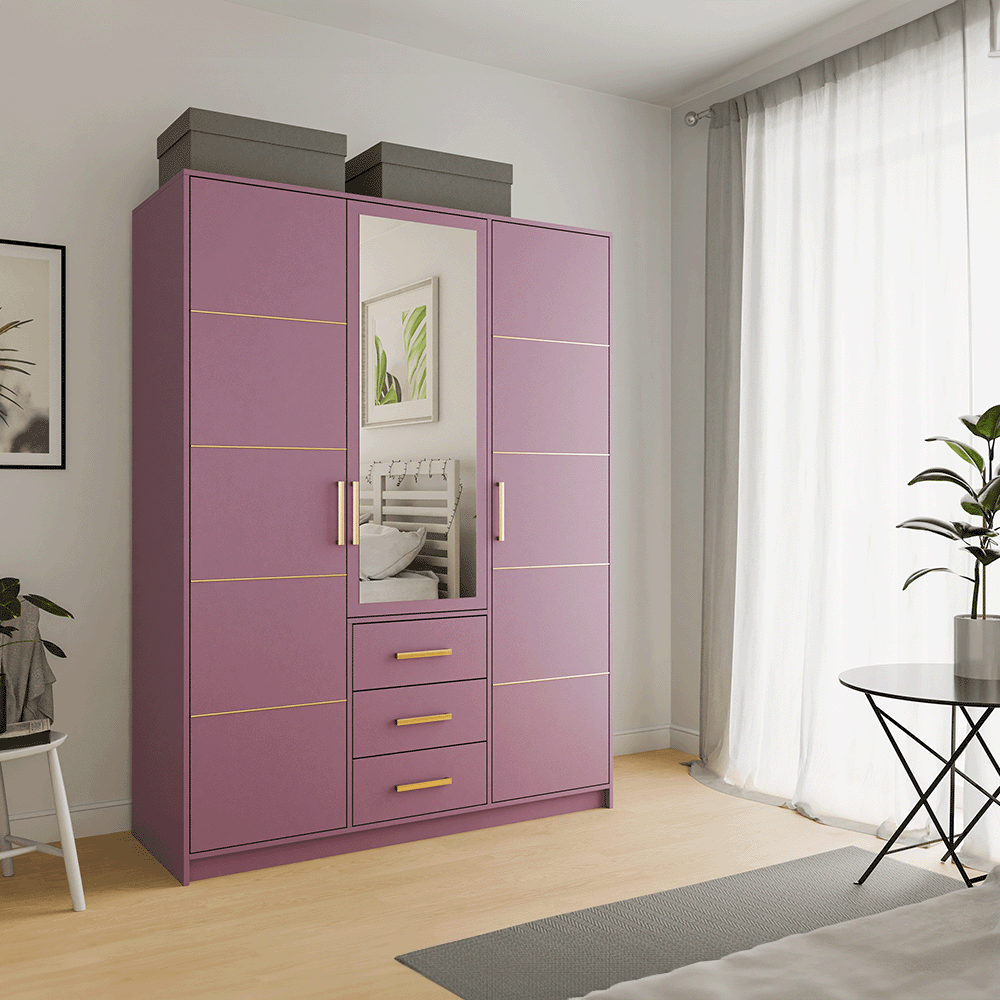 Plum Mirrored Hinged Door Wardrobe 149cm – HAMPTON D3