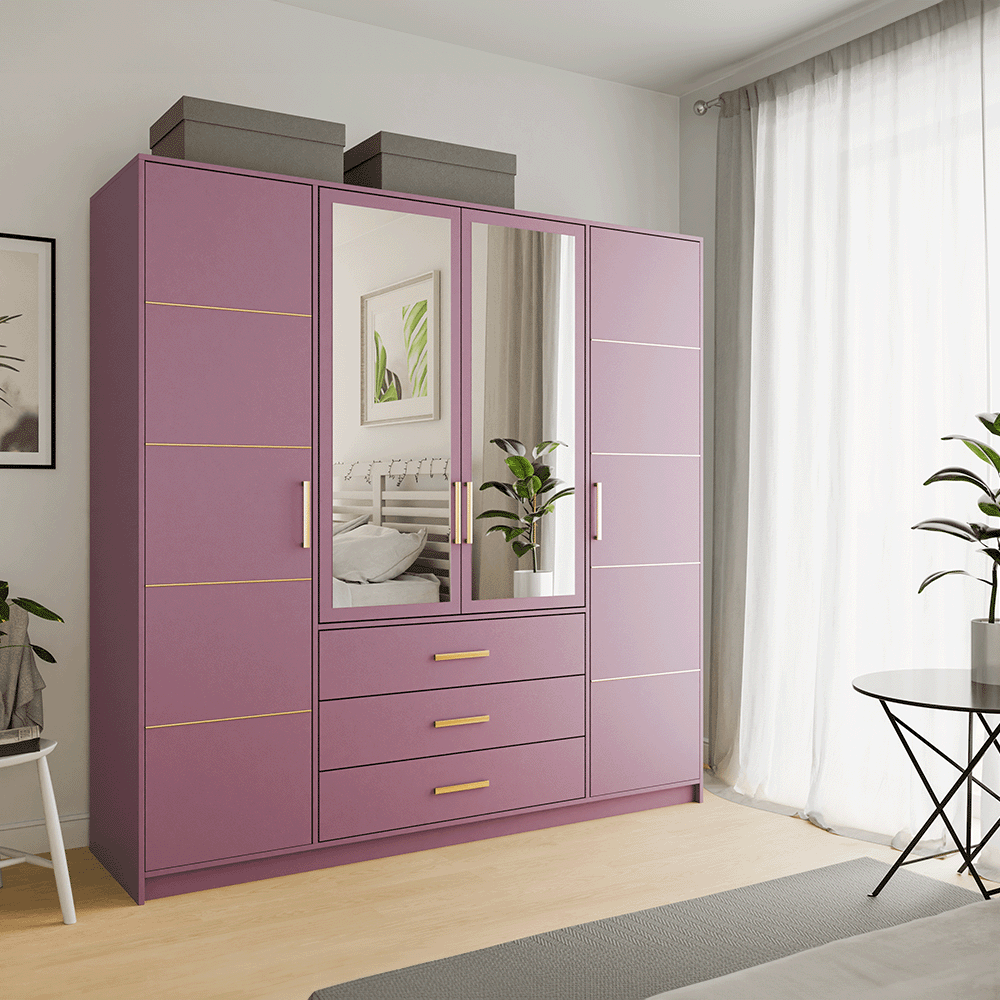 Plum Mirrored Hinged Door Wardrobe 196cm – HAMPTON D4