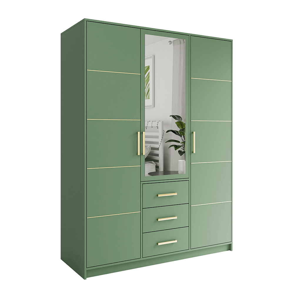 Green Mirrored Hinged Door Wardrobe 149cm – HAMPTON D3
