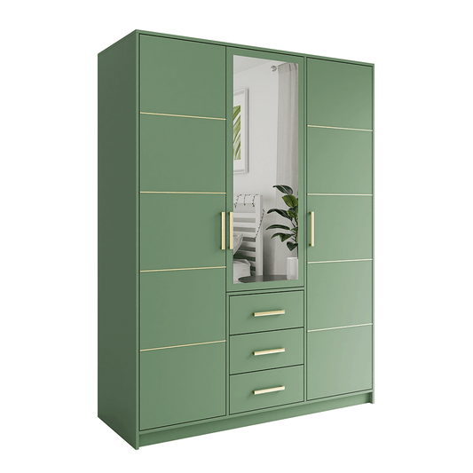 Green Mirrored Hinged Door Wardrobe 149cm – HAMPTON D3