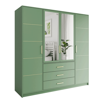 Green Mirrored Hinged Door Wardrobe 196cm – HAMPTON D4