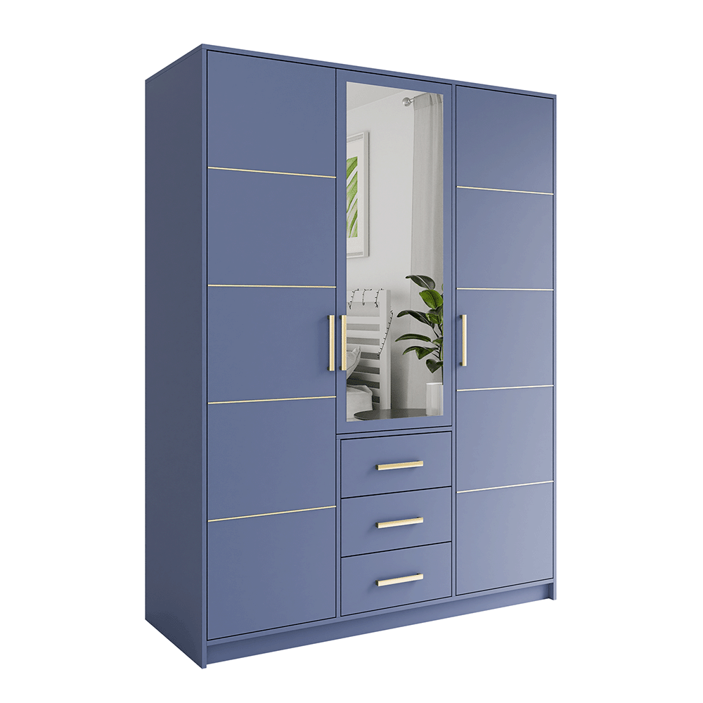 Blue Mirrored Hinged Door Wardrobe 149cm – HAMPTON D3
