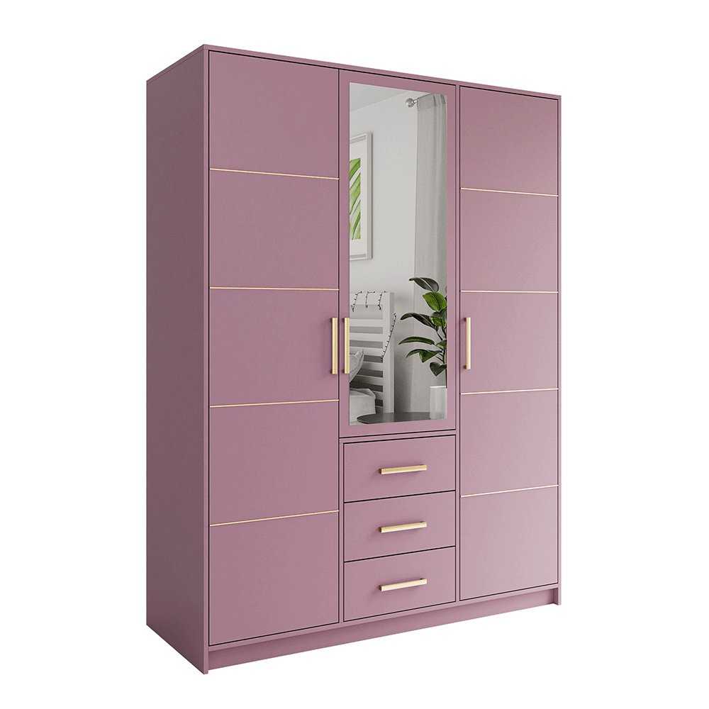 Plum Mirrored Hinged Door Wardrobe 149cm – HAMPTON D3