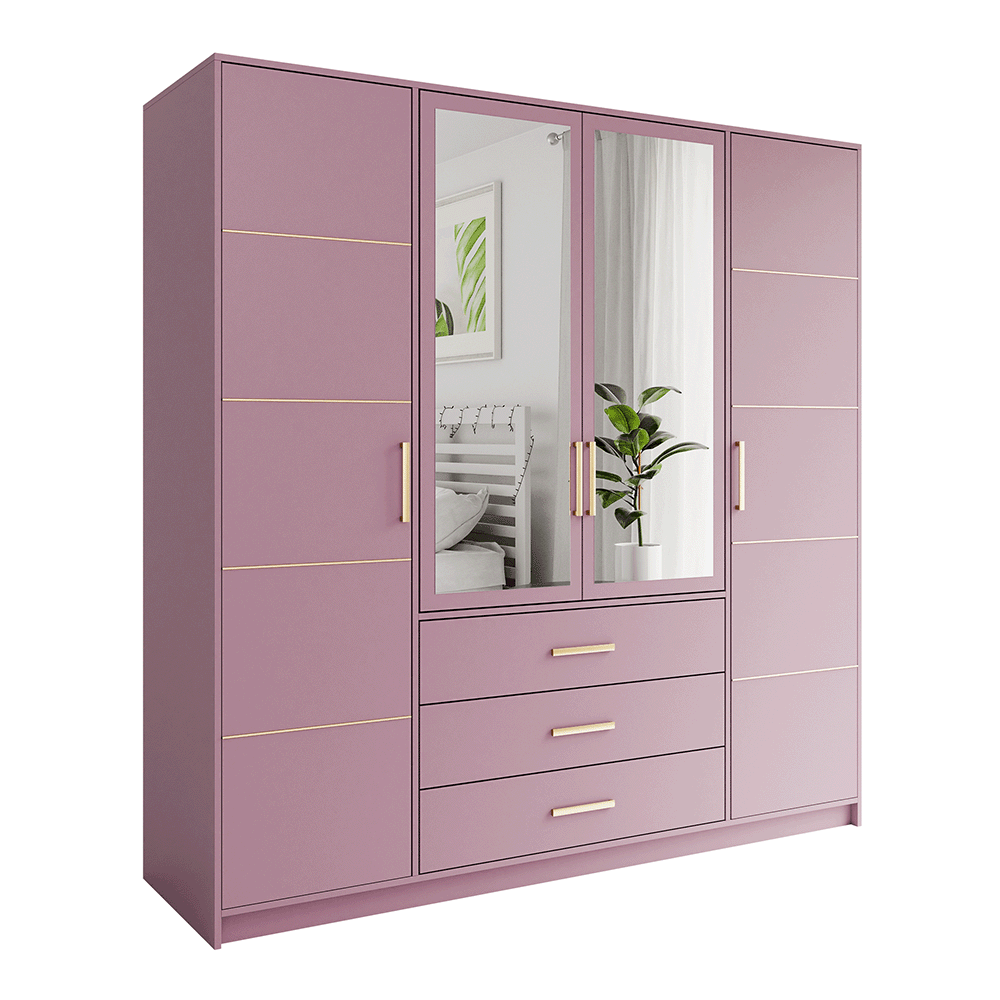 Plum Mirrored Hinged Door Wardrobe 196cm – HAMPTON D4