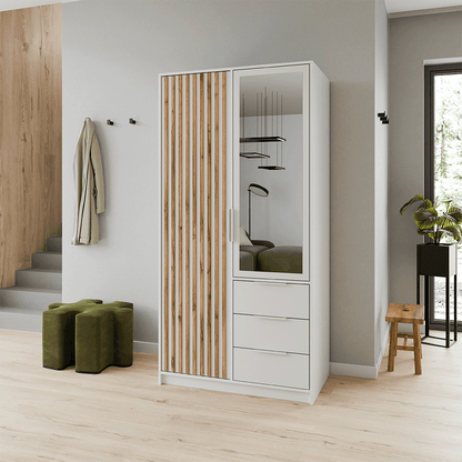 White Mirrored Hinged Door Wardrobe 100cm – HAMPTON LUX D2