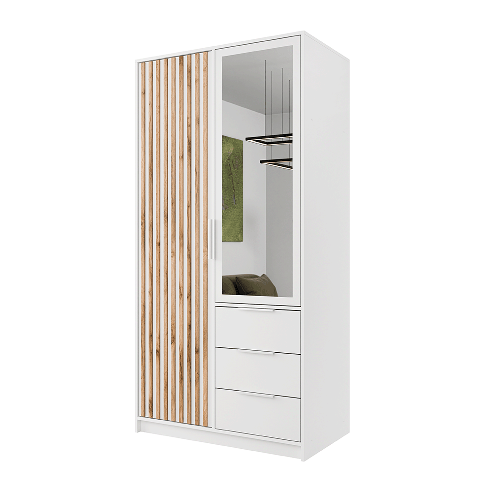White Mirrored Hinged Door Wardrobe 100cm – HAMPTON LUX D2