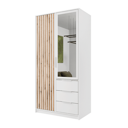 White Mirrored Hinged Door Wardrobe 100cm – HAMPTON LUX D2
