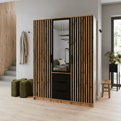 Oak Wotan Mirrored Hinged Door Wardrobe 149cm – HAMPTON LUX D3