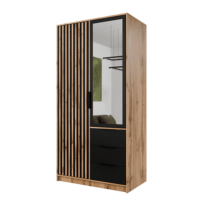 Oak Wotan Mirrored Hinged Door Wardrobe 100cm – HAMPTON LUX D2
