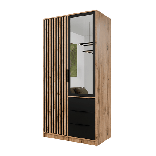 Oak Wotan Mirrored Hinged Door Wardrobe 100cm – HAMPTON LUX D2
