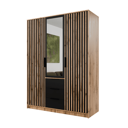 Oak Wotan Mirrored Hinged Door Wardrobe 149cm – HAMPTON LUX D3
