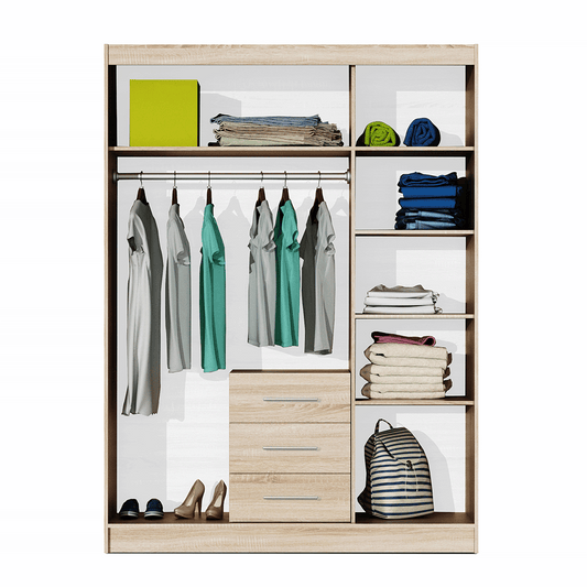 White Mirrored Hinged Door Wardrobe 149cm – HAMPTON D3