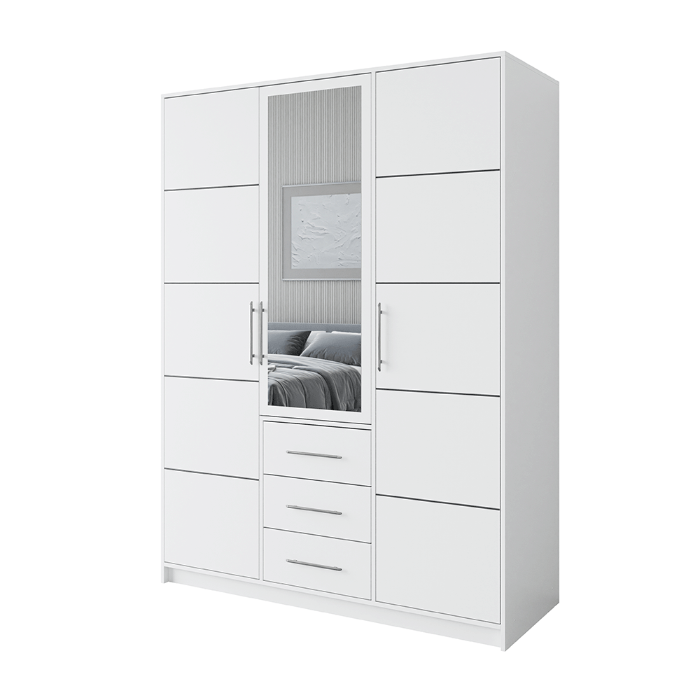 White Mirrored Hinged Door Wardrobe 149cm – HAMPTON D3