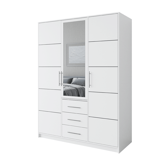 White Mirrored Hinged Door Wardrobe 149cm – HAMPTON D3