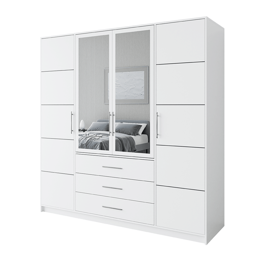 White Mirrored Hinged Door Wardrobe 196cm – HAMPTON D4