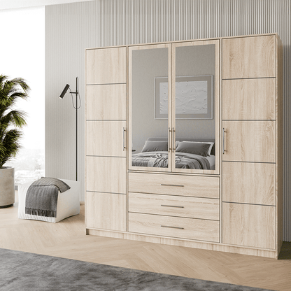 Oak Sonoma Mirrored Hinged Door Wardrobe 196cm – HAMPTON D4