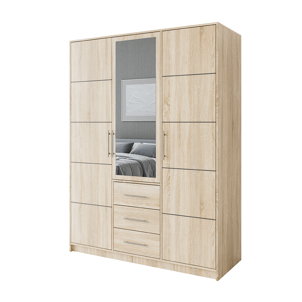 Oak Sonoma Mirrored Hinged Door Wardrobe 149cm – HAMPTON D3